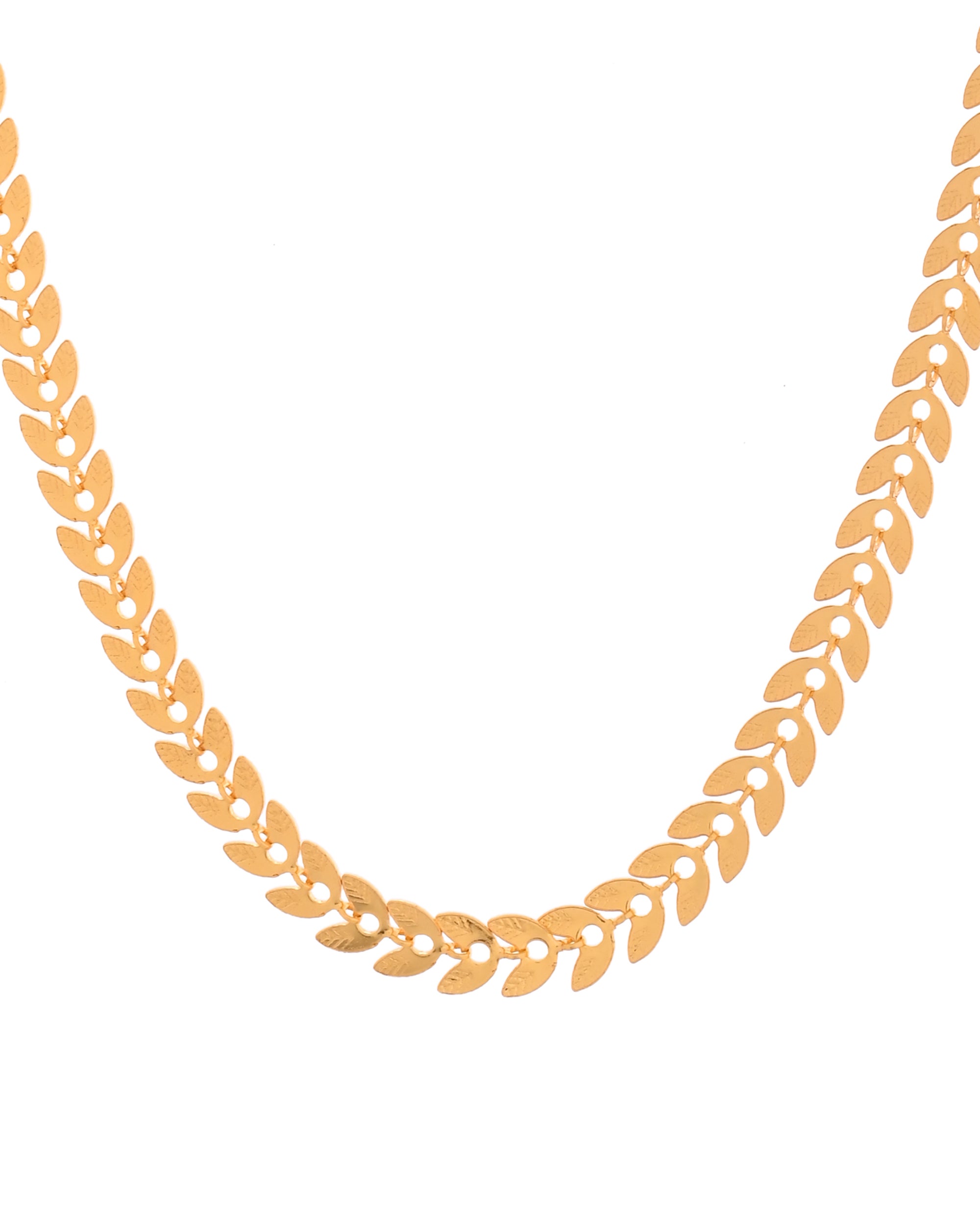 VOJ Gold Polished Filled Leaf Shaped Chain For Women | Grocsy