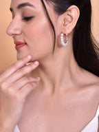 VOJ White Pearl Silver Plated Hoops Earrings | Grocsy