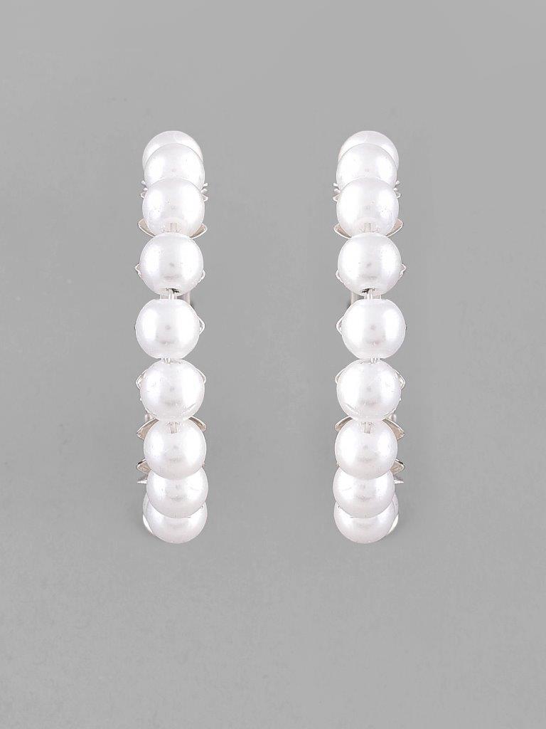 VOJ White Pearl Silver Plated Hoops Earrings | Grocsy