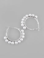 VOJ White Pearl Silver Plated Hoops Earrings | Grocsy