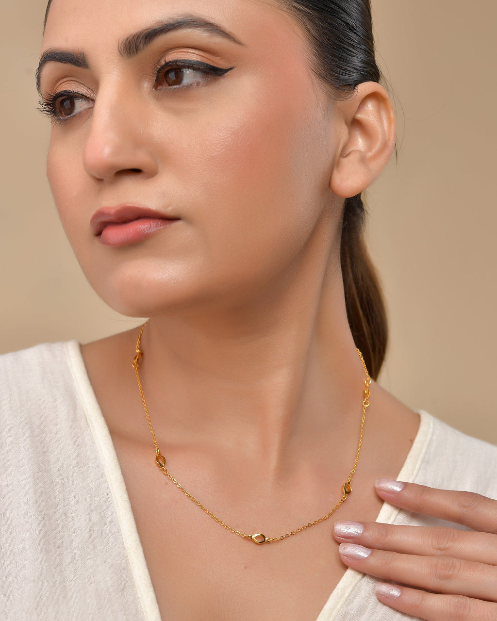 VOJ Gold Polished Minimal Designer Chain For Women | Grocsy