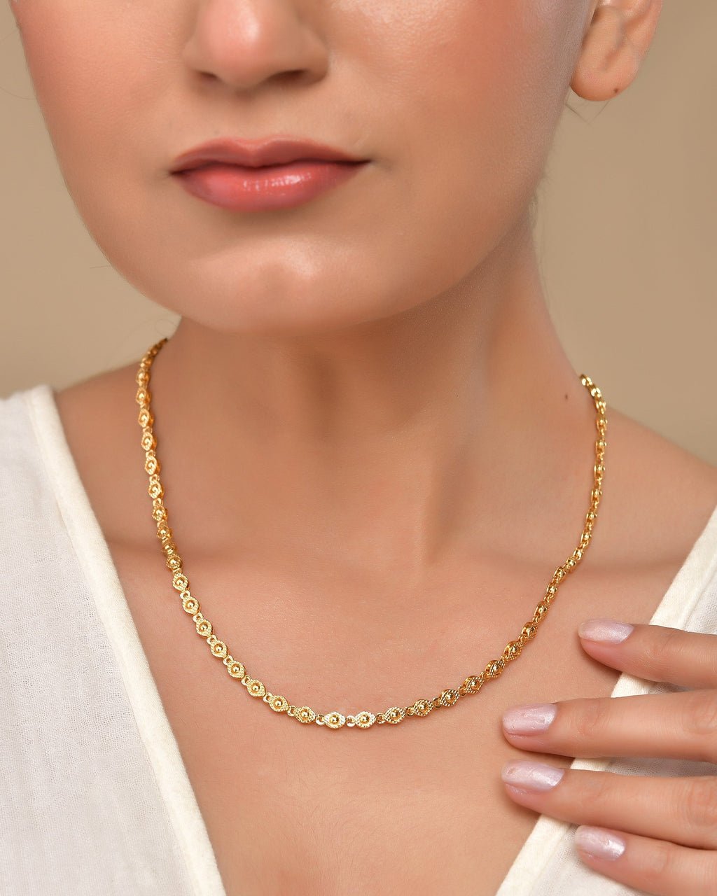 VOJ Gold Polished Oval Shaped Designer Chain For Women | Grocsy