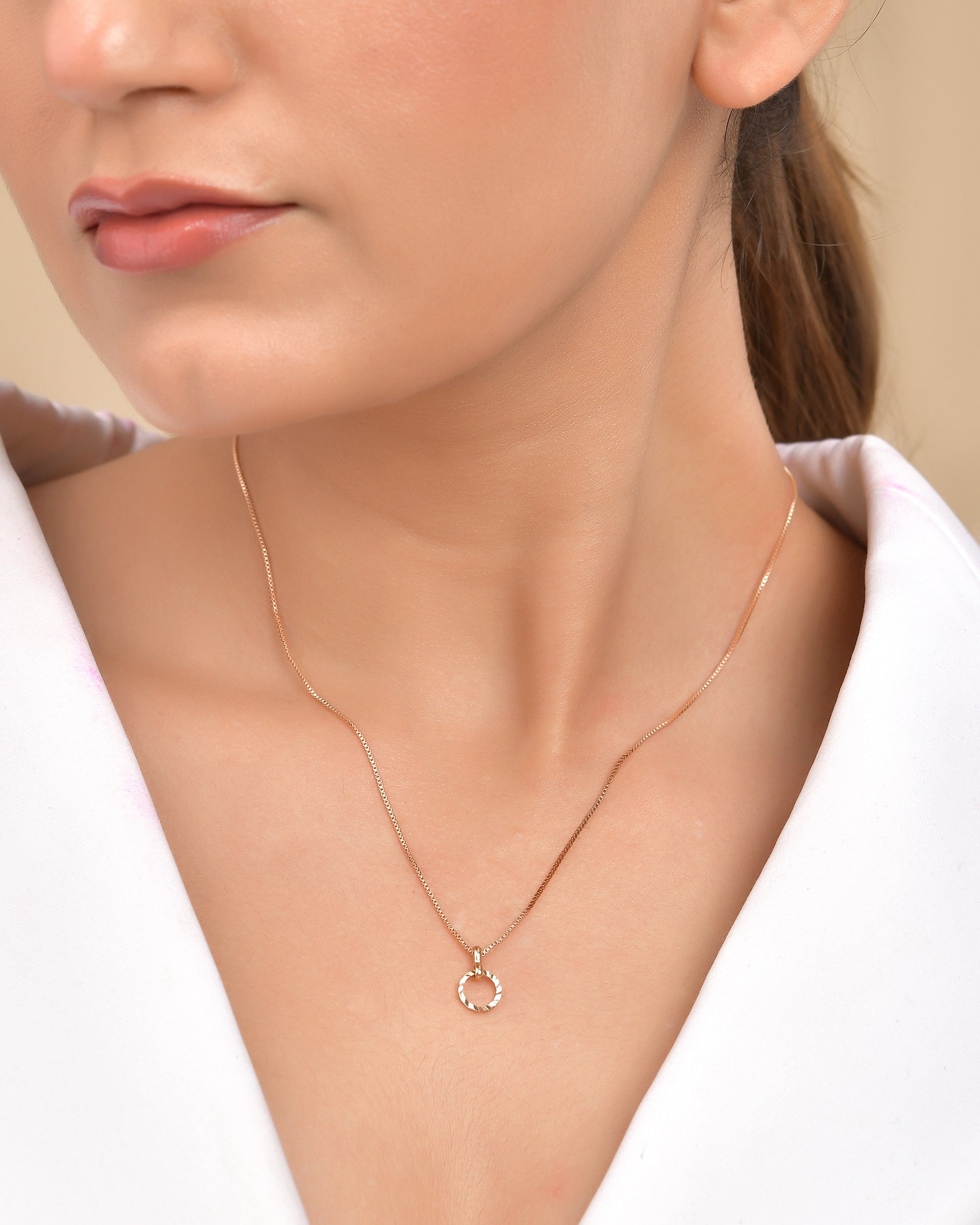 VOJ Rose Gold Polished Chain With Small Circular Pendant | Grocsy