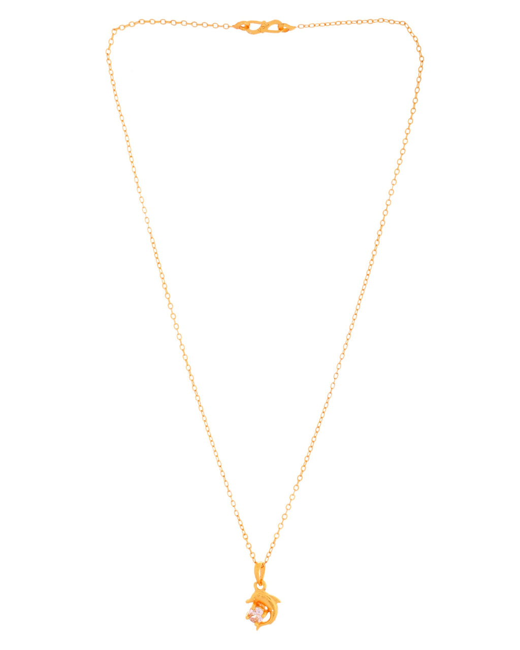 VOJ Gold Polished Chain With Fish Shaped Stone Studded Pendant | Grocsy