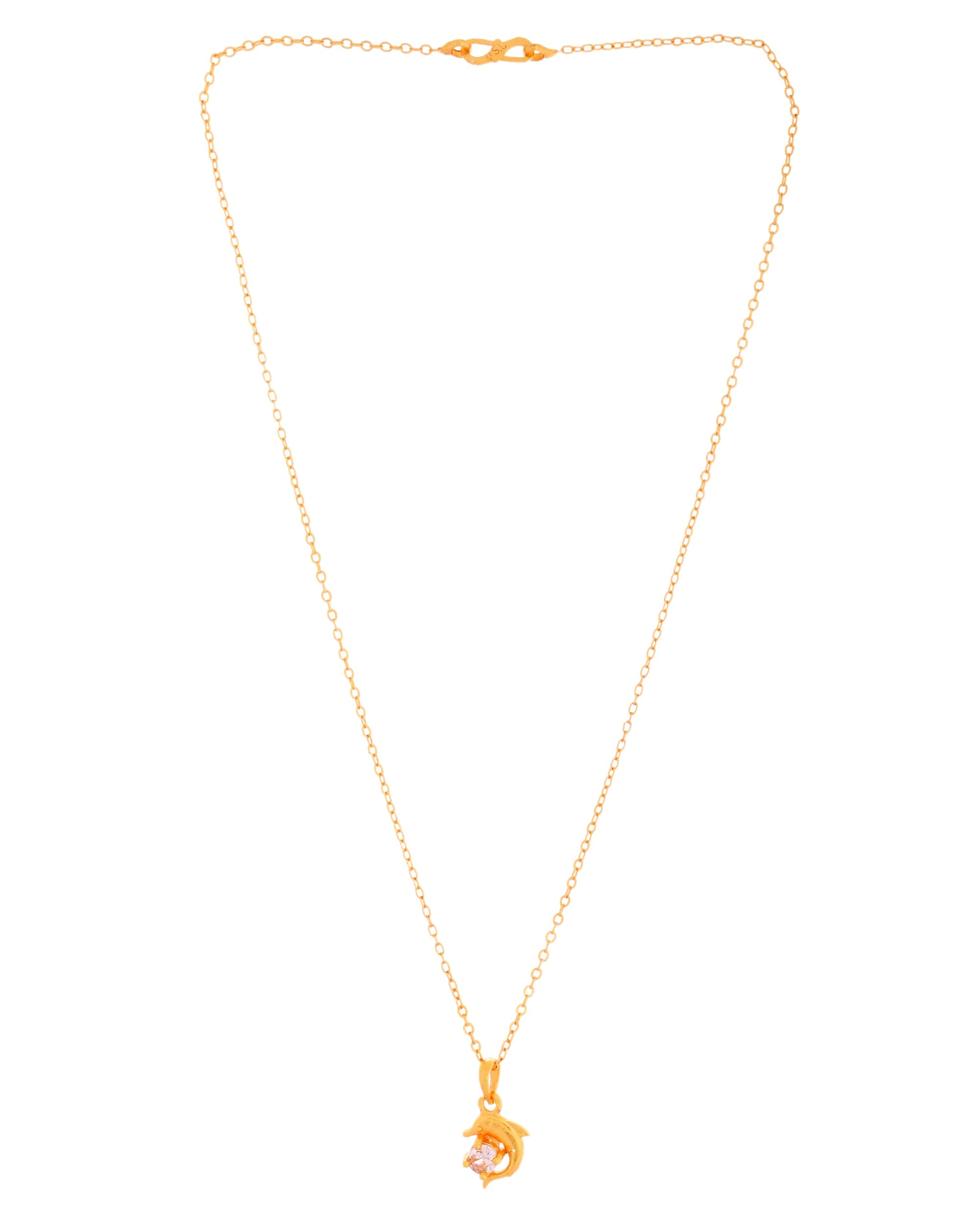 VOJ Gold Polished Chain With Fish Shaped Stone Studded Pendant | Grocsy