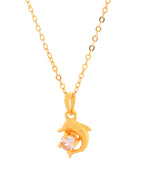VOJ Gold Polished Chain With Fish Shaped Stone Studded Pendant | Grocsy