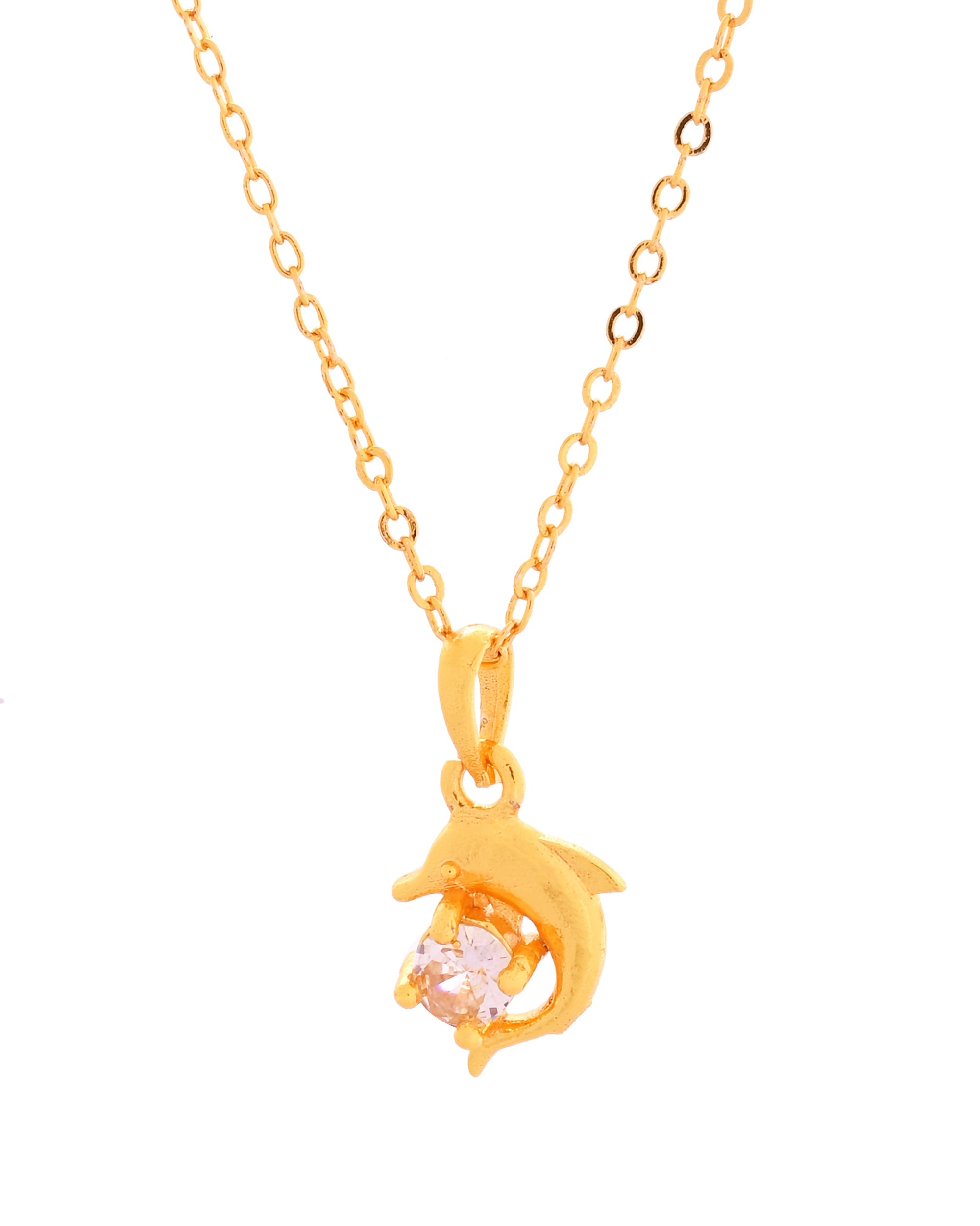VOJ Gold Polished Chain With Fish Shaped Stone Studded Pendant | Grocsy