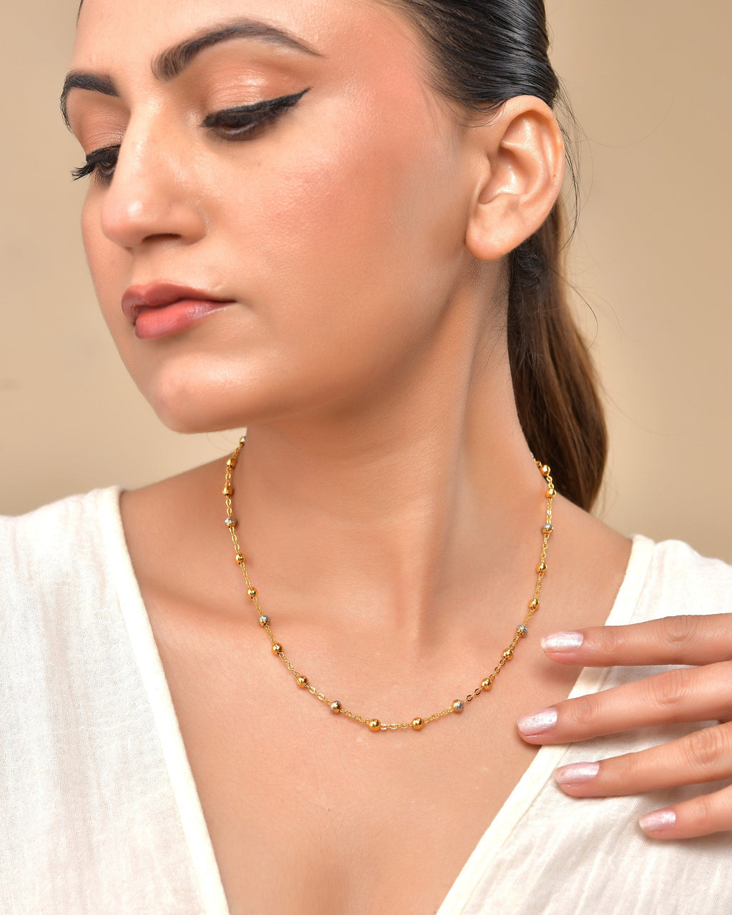 VOJ Stainless Steel Dual Toned Ball Chain For Women | Grocsy