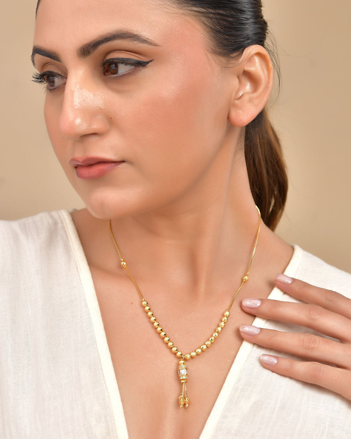 VOJ Rose Gold Polished Ad Studded Round Pendant With Chain | Grocsy