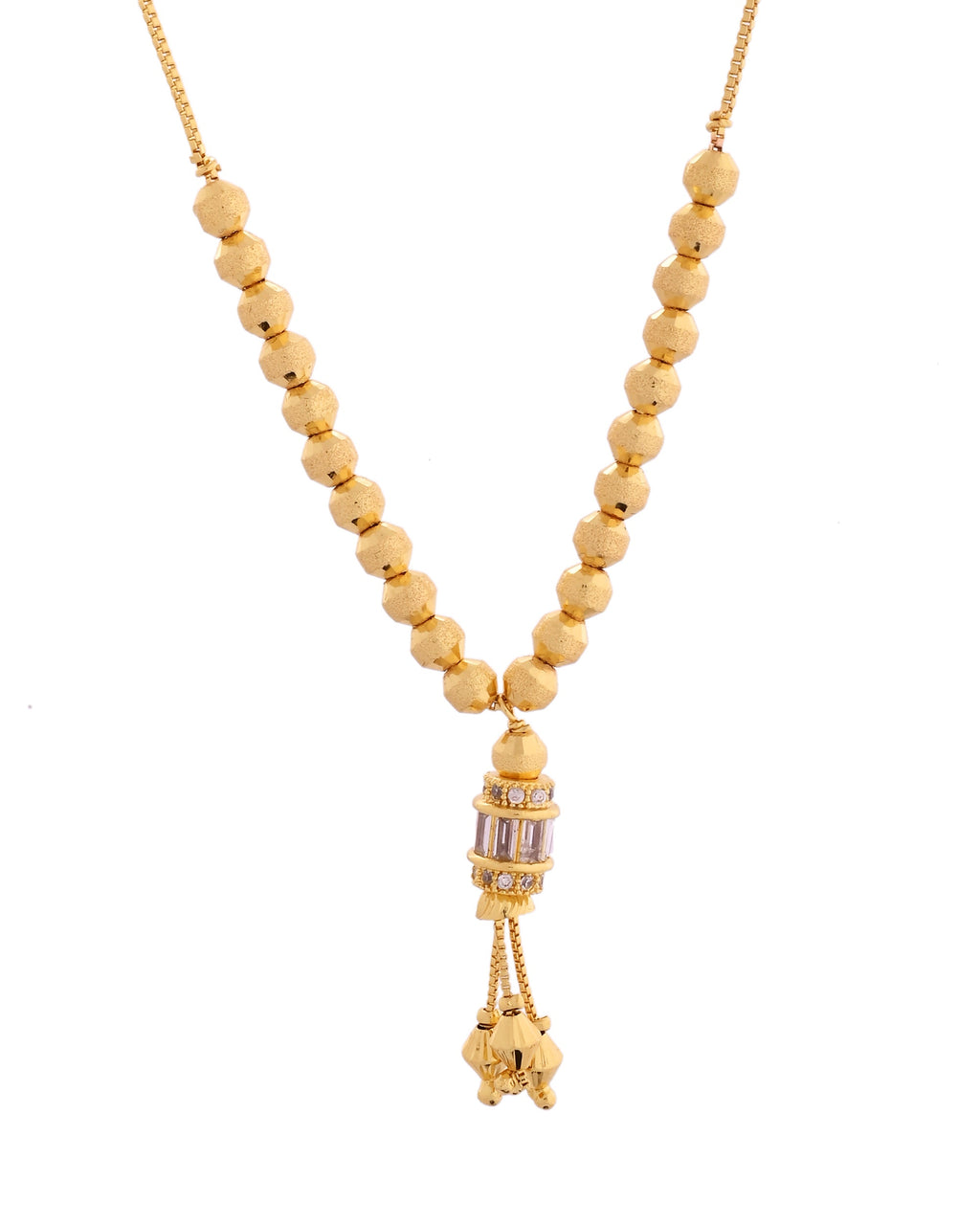 VOJ Rose Gold Polished Ad Studded Round Pendant With Chain | Grocsy