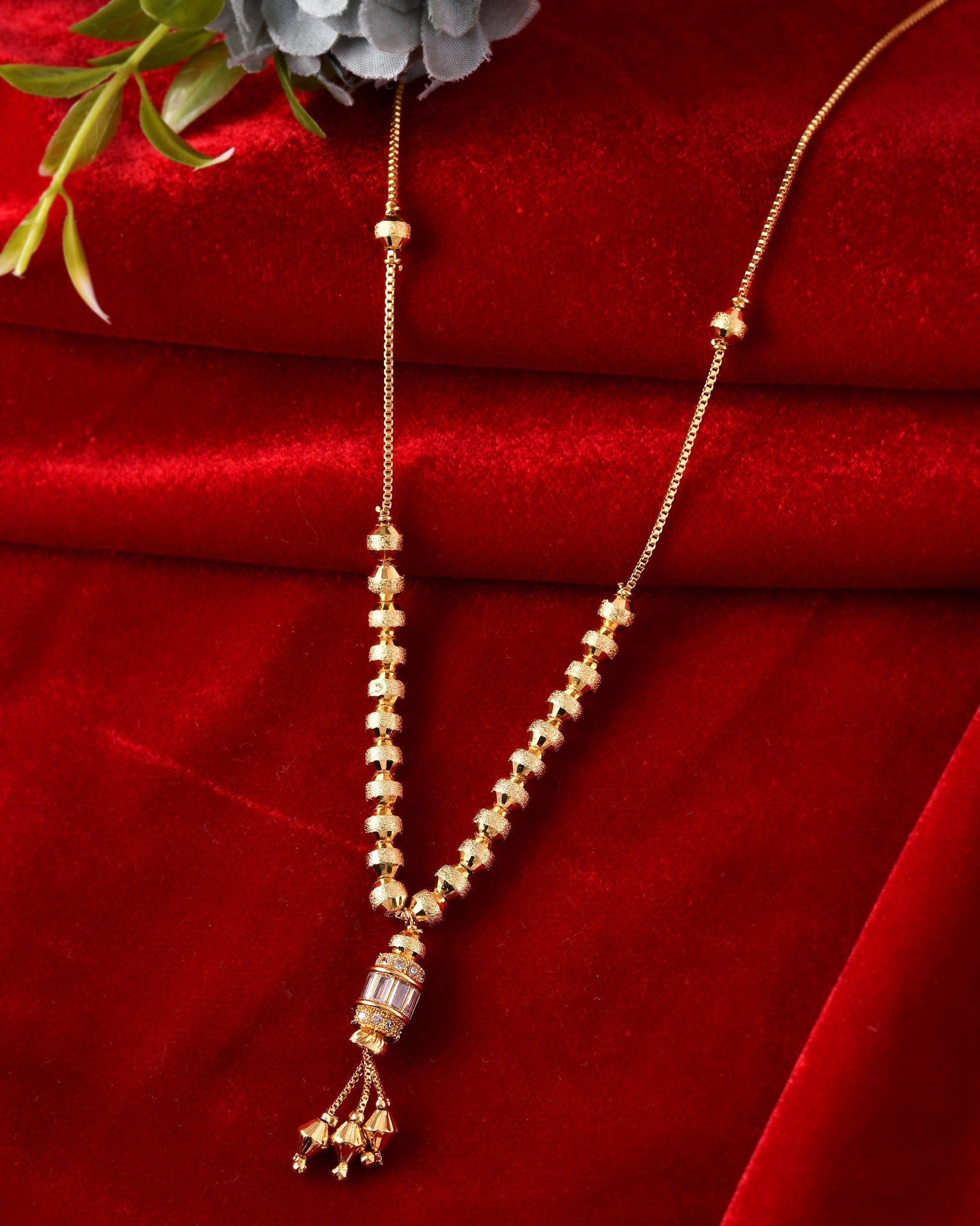 VOJ Rose Gold Polished Ad Studded Round Pendant With Chain | Grocsy