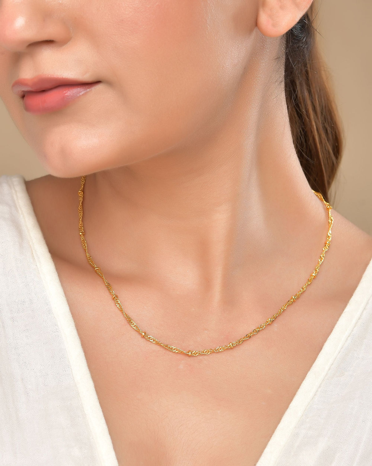 VOJ Women Stainless Steel Twisted Gold Polished Chain | Grocsy