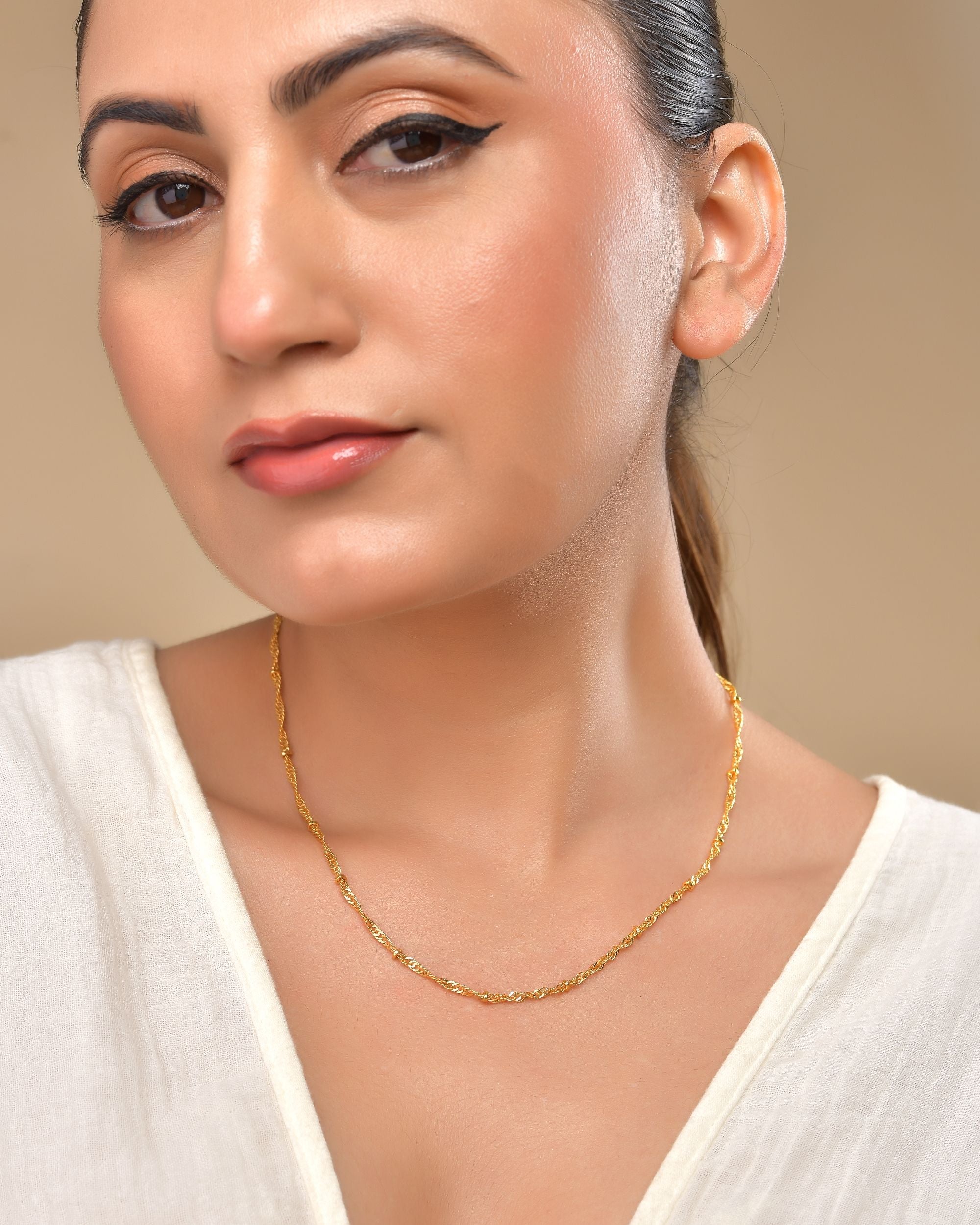 VOJ Women Stainless Steel Twisted Gold Polished Chain | Grocsy
