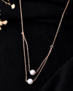 VOJ Gold Polished Pearl Studded Multi Layer Chain | Grocsy