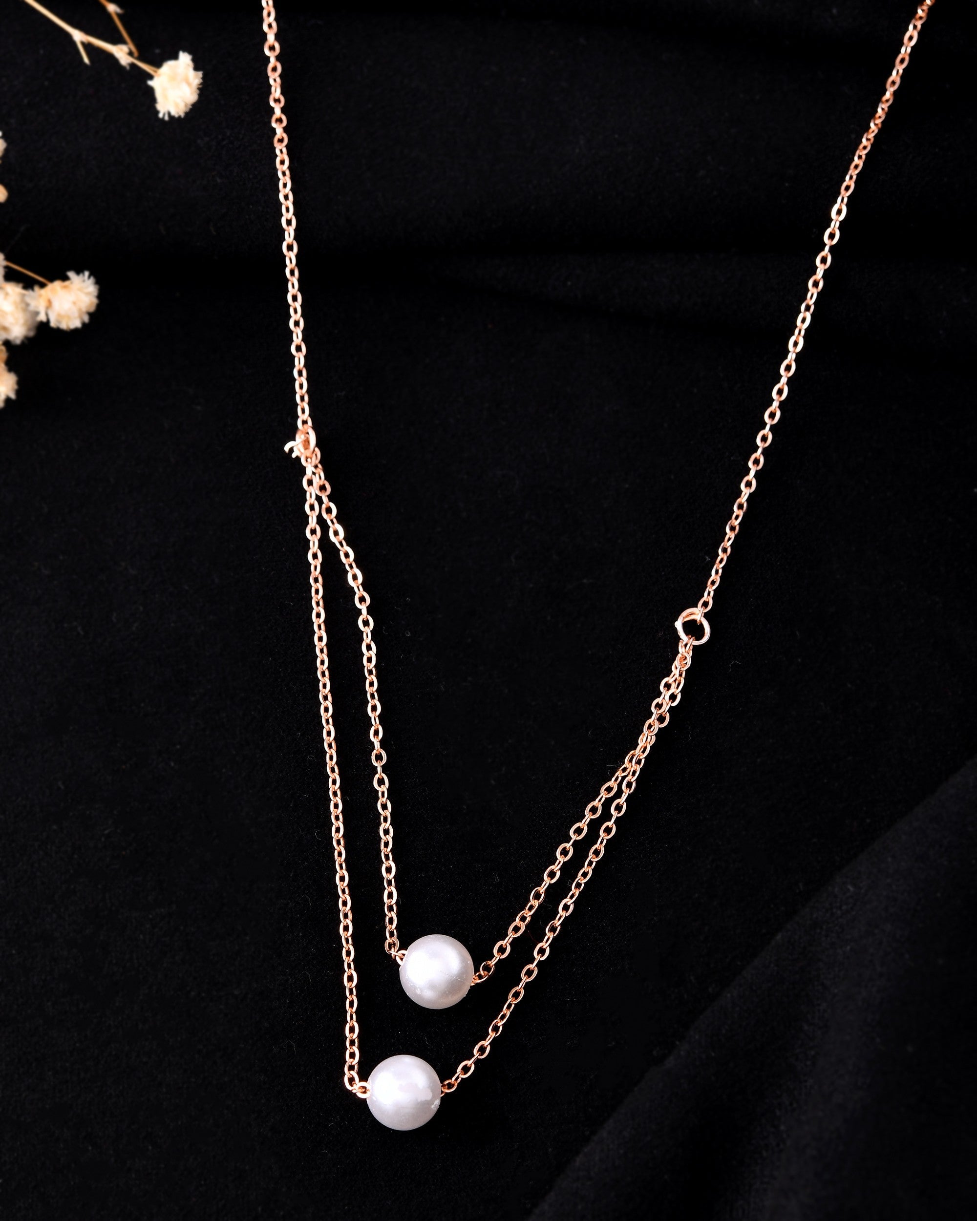 VOJ Gold Polished Pearl Studded Multi Layer Chain | Grocsy