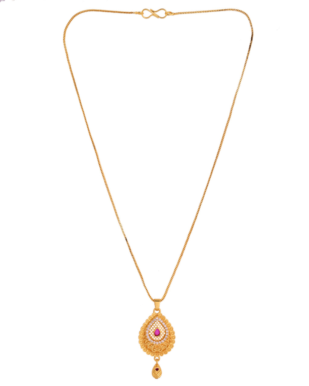 VOJ Gold Polished Teardrop Shaped Pendant With Chain Set | Grocsy