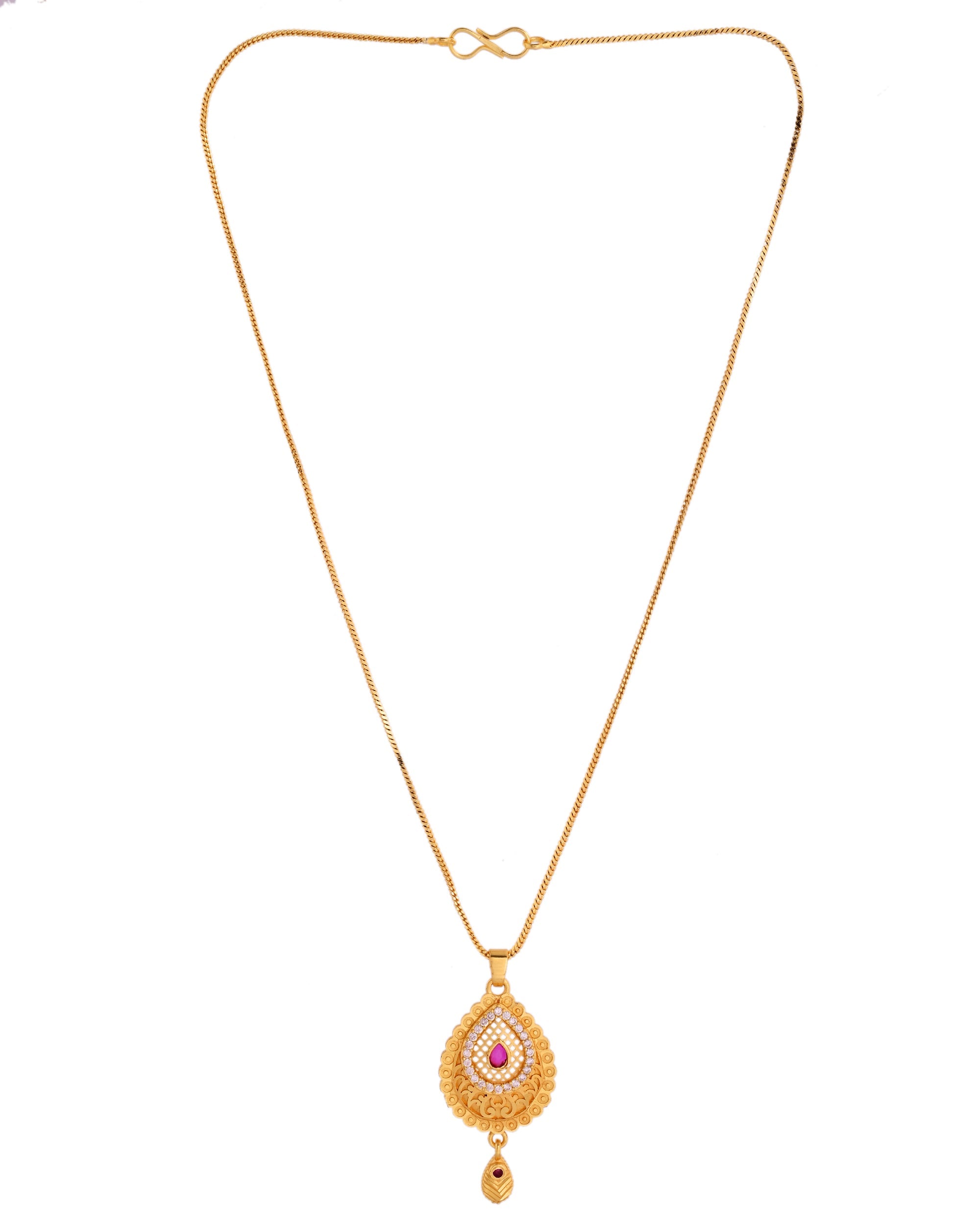 VOJ Gold Polished Teardrop Shaped Pendant With Chain Set | Grocsy
