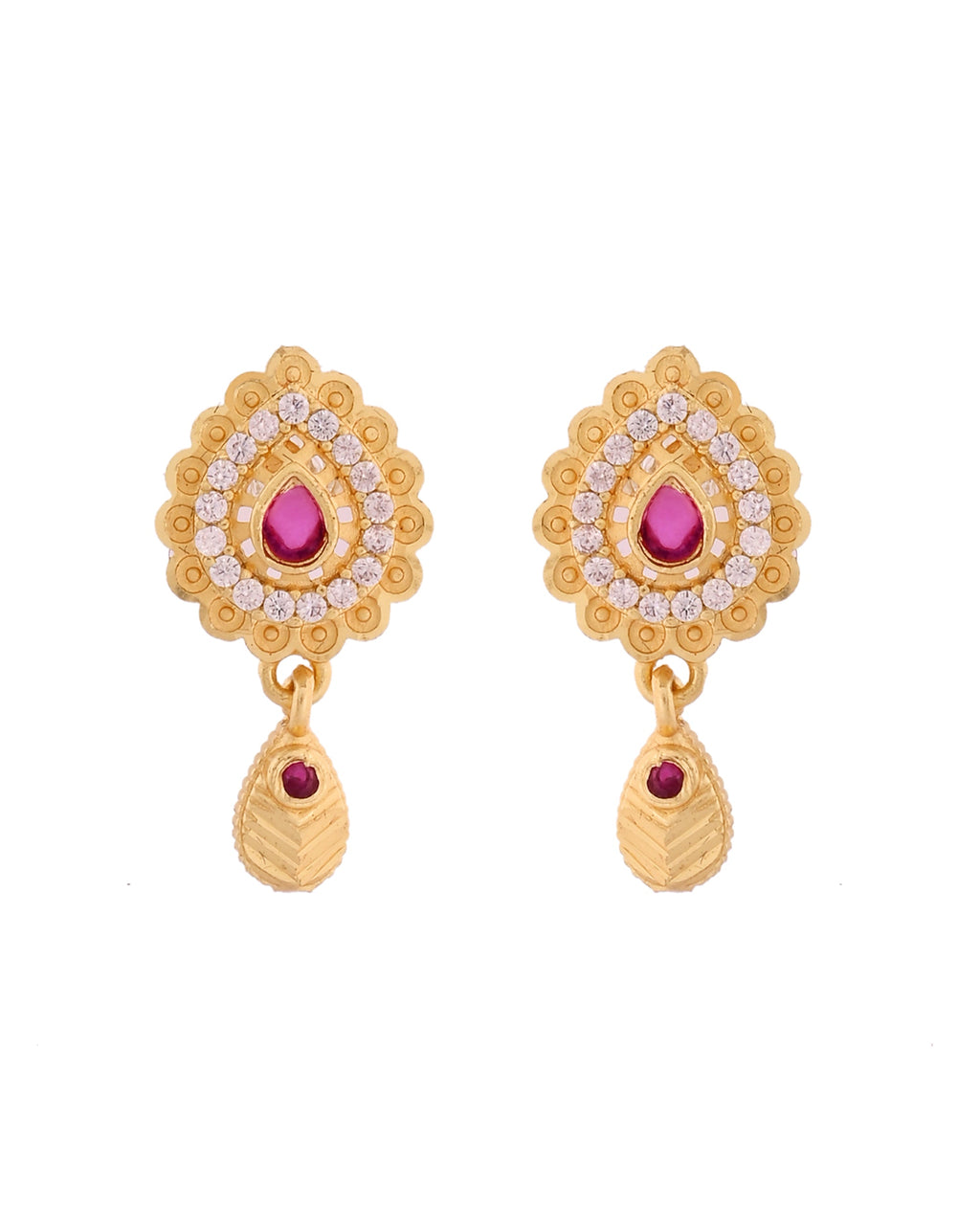 VOJ Gold Polished Teardrop Shaped Pendant With Chain Set | Grocsy