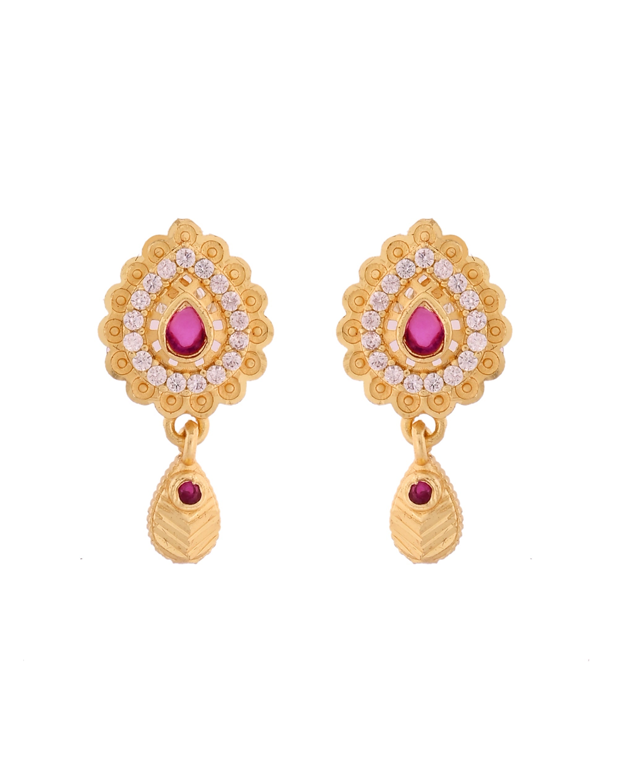 VOJ Gold Polished Teardrop Shaped Pendant With Chain Set | Grocsy