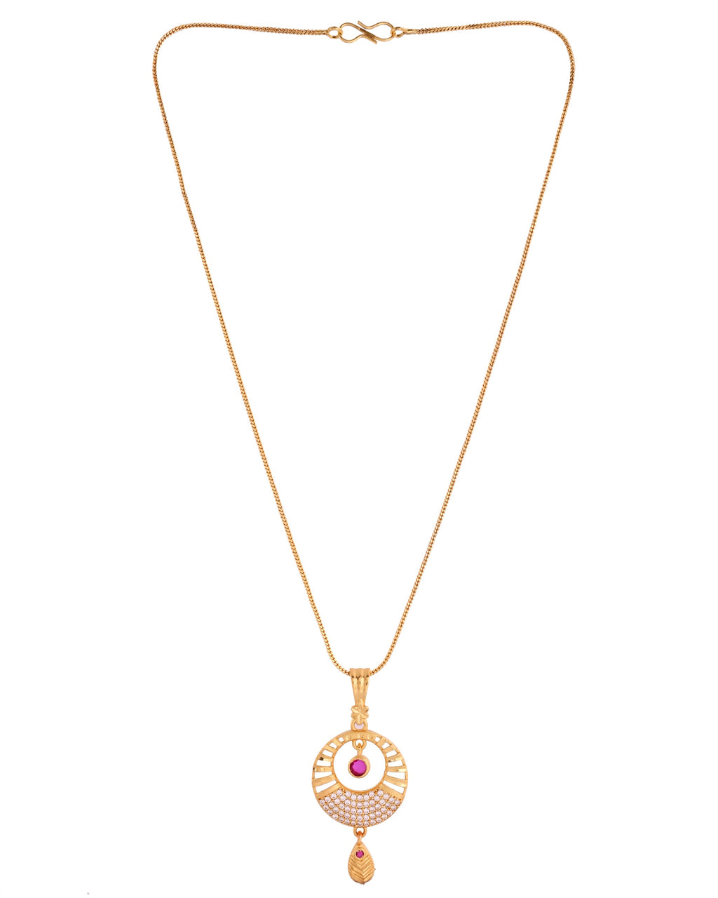 VOJ Gold Polished Circular Pendant With Chain And Earrings Set | Grocsy