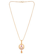 VOJ Gold Polished Circular Pendant With Chain And Earrings Set | Grocsy