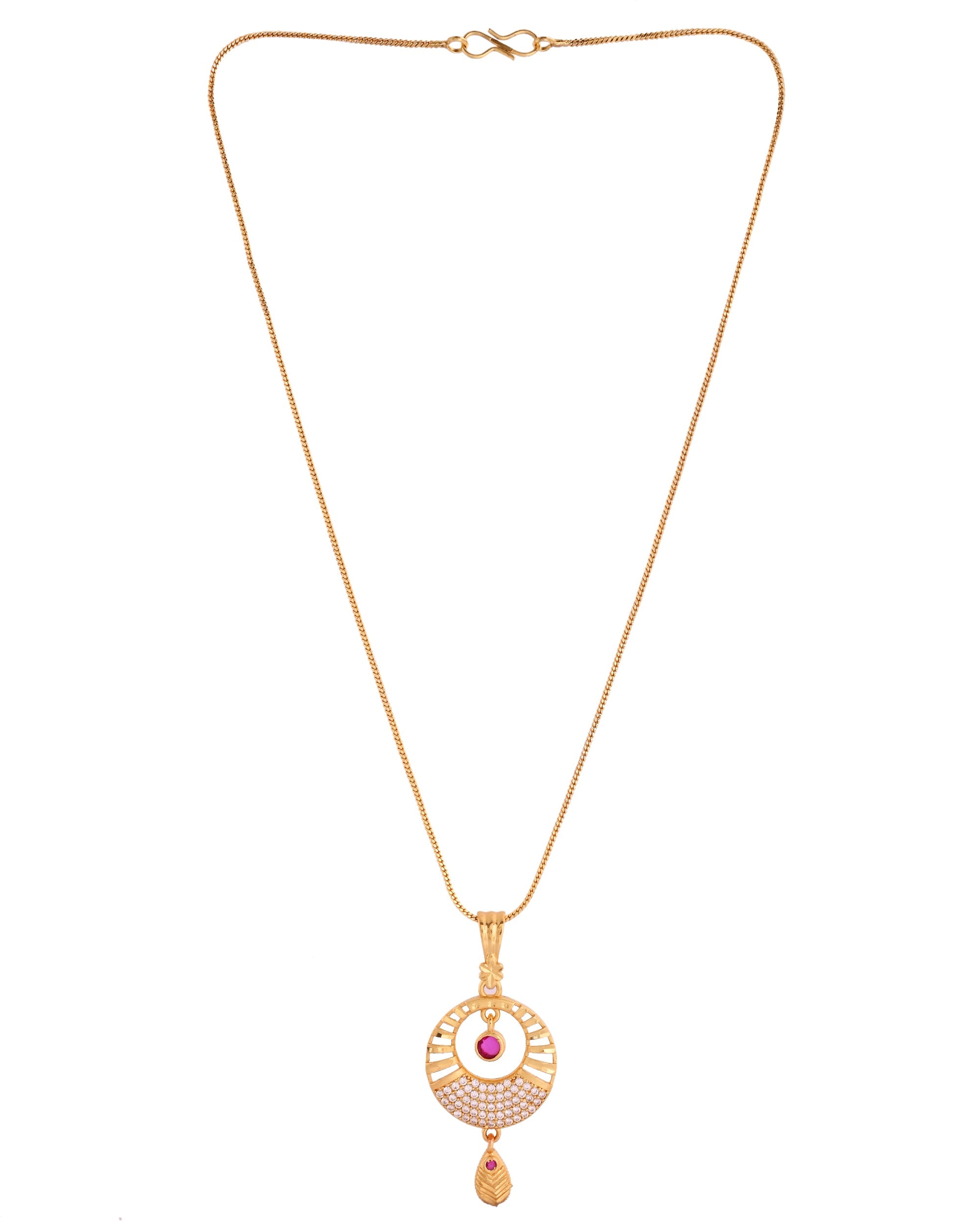 VOJ Gold Polished Circular Pendant With Chain And Earrings Set | Grocsy