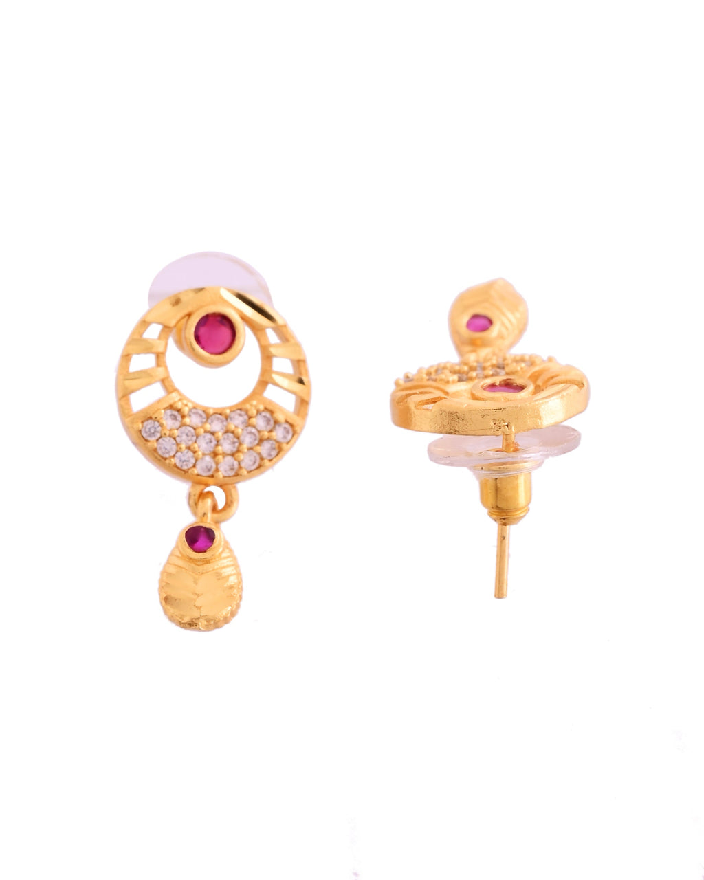 VOJ Gold Polished Circular Pendant With Chain And Earrings Set | Grocsy
