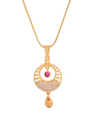 VOJ Gold Polished Circular Pendant With Chain And Earrings Set | Grocsy