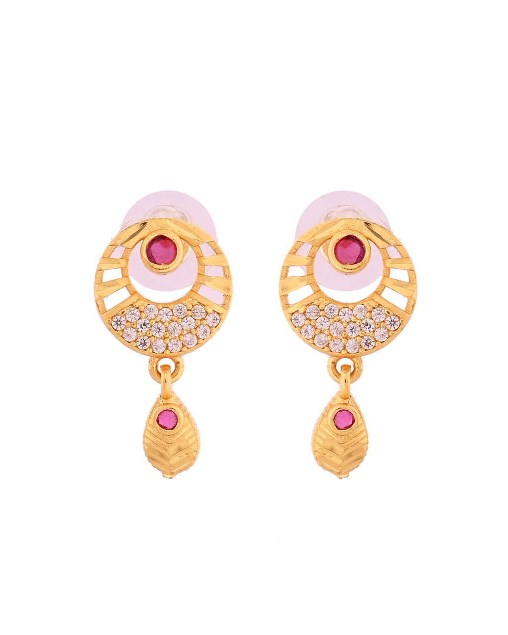 VOJ Gold Polished Circular Pendant With Chain And Earrings Set | Grocsy