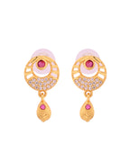 VOJ Gold Polished Circular Pendant With Chain And Earrings Set | Grocsy