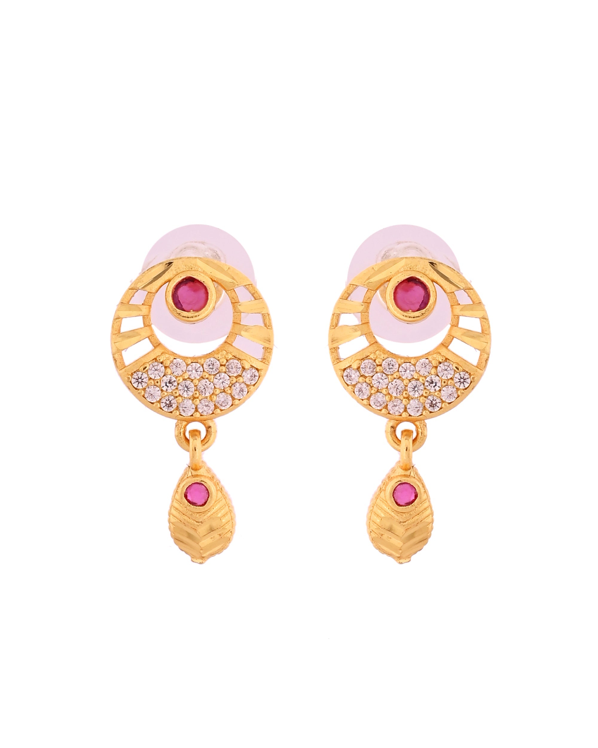 VOJ Gold Polished Circular Pendant With Chain And Earrings Set | Grocsy