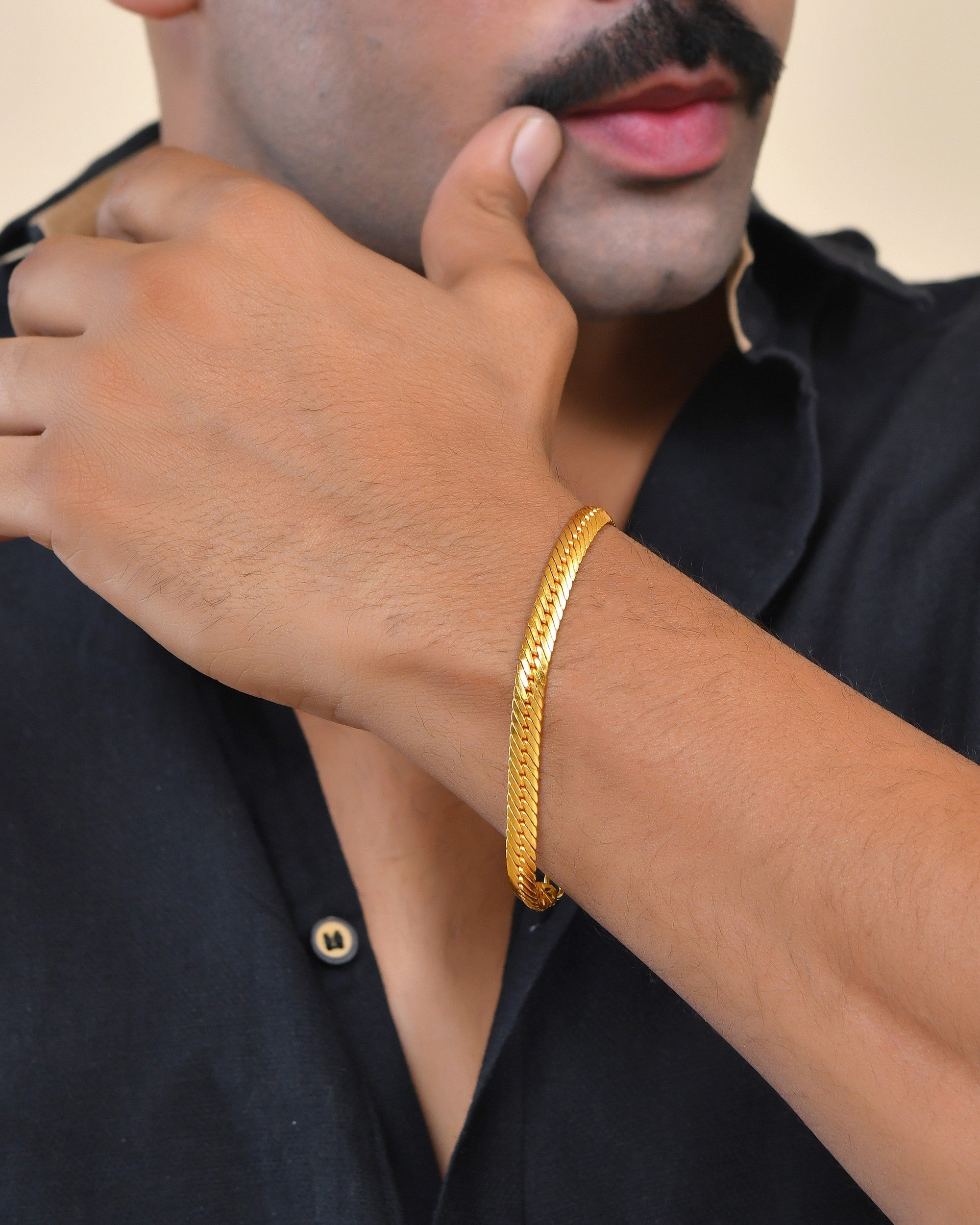 VOJ Men Stainless Steel Gold Polished Handcrafted Bracelet | Grocsy