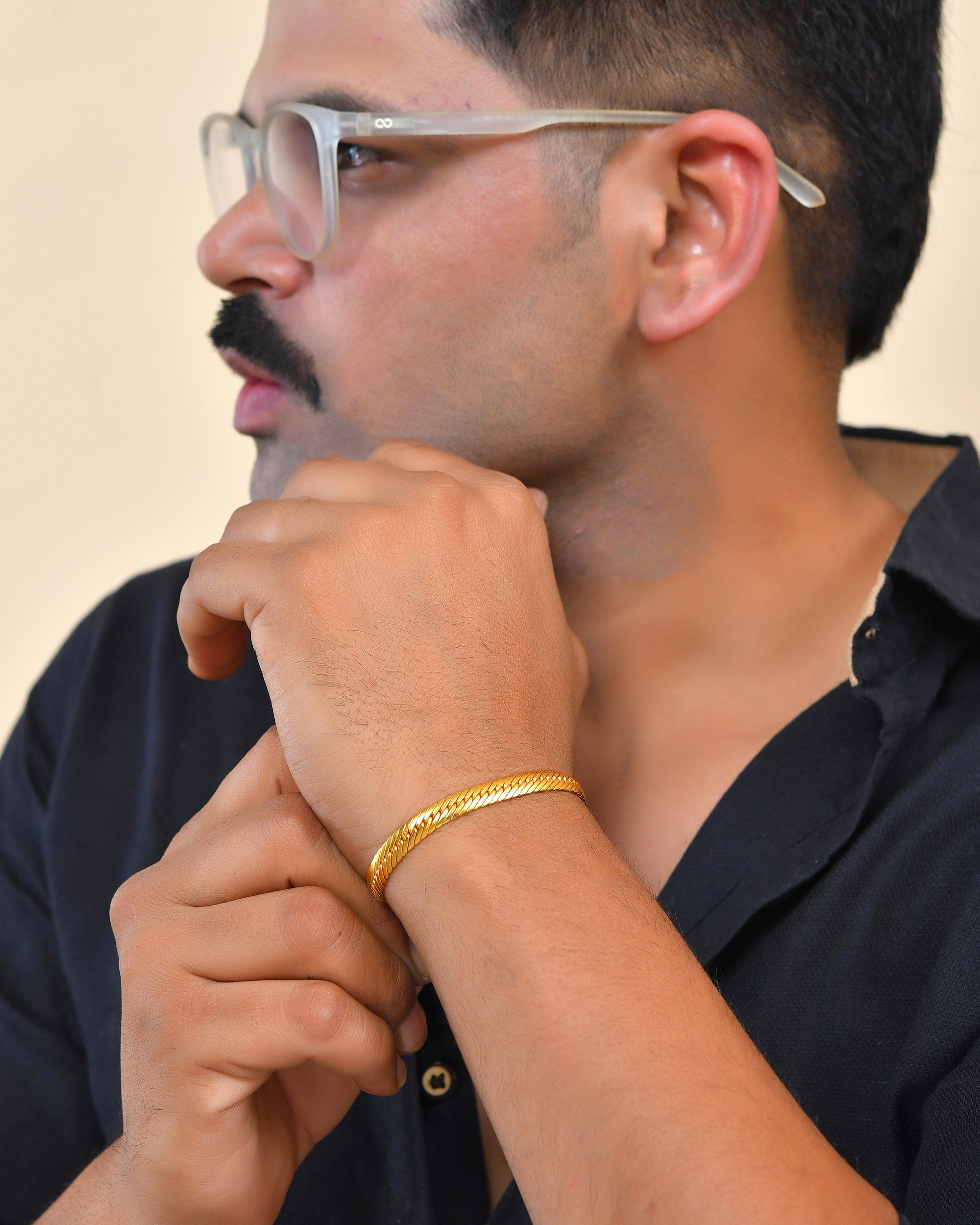 VOJ Men Stainless Steel Gold Polished Handcrafted Bracelet | Grocsy
