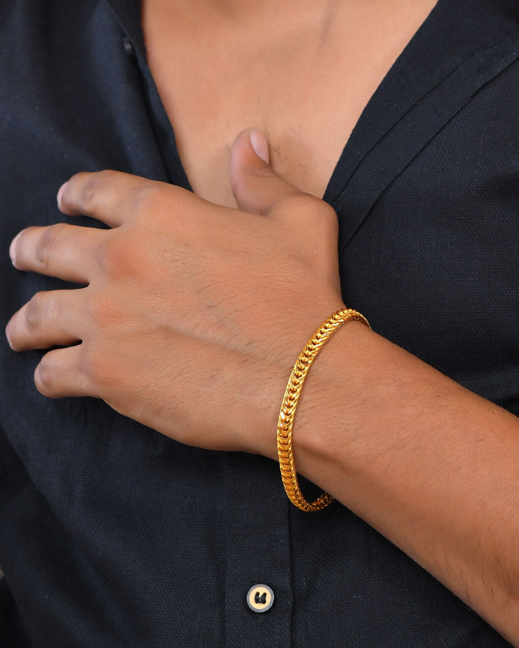 VOJ Men Gold Polished Stainless Steel Linked Bracelet | Grocsy
