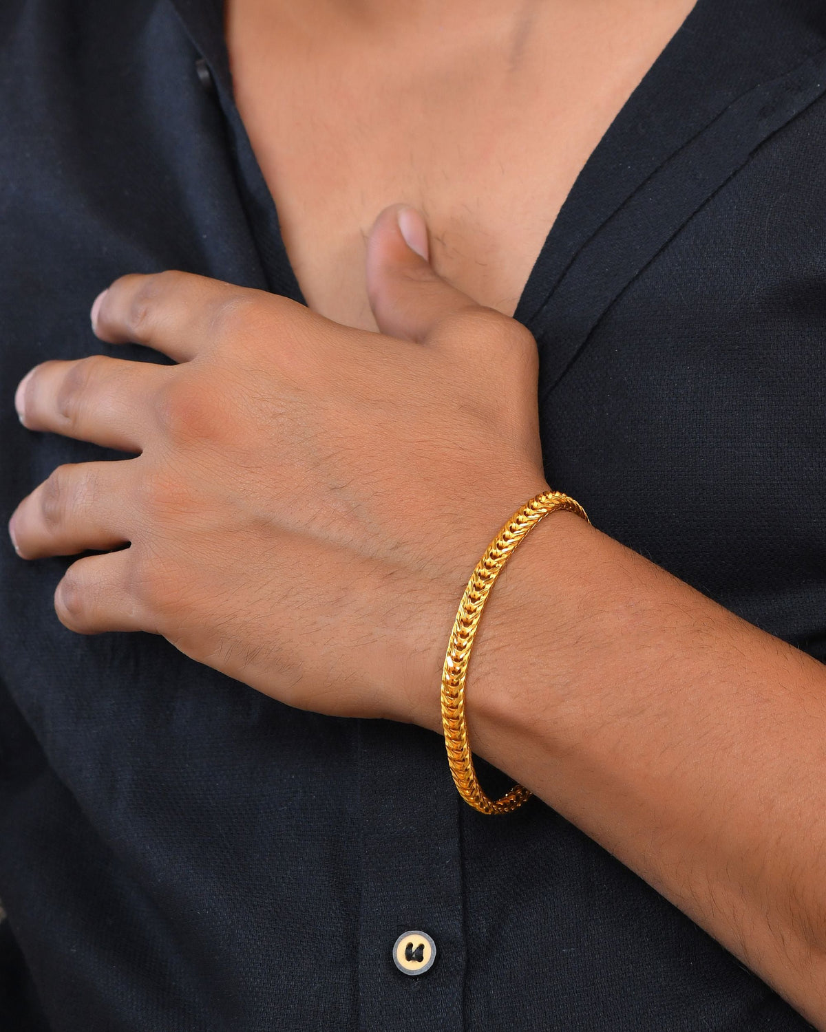 VOJ Men Gold Polished Stainless Steel Linked Bracelet | Grocsy