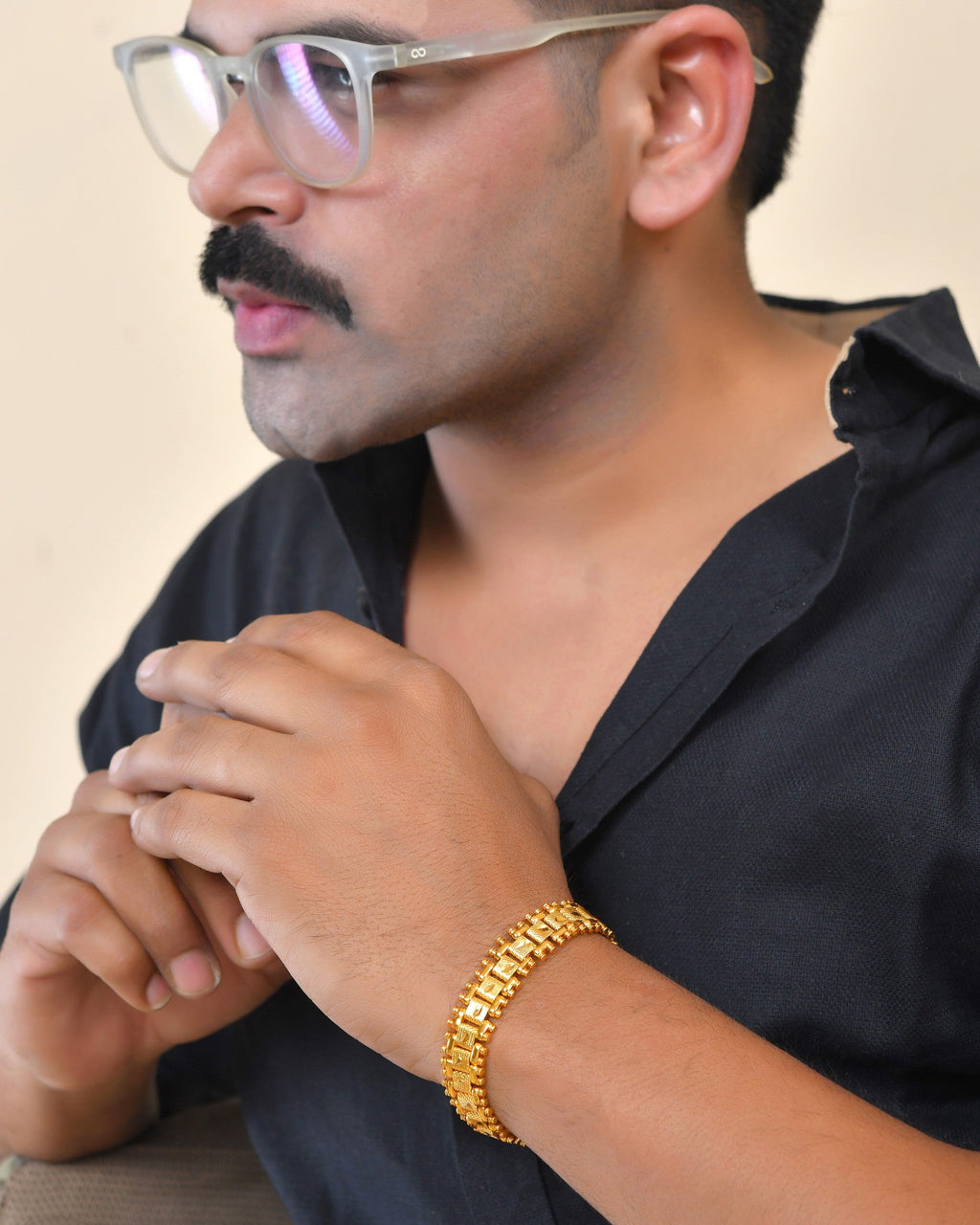 VOJ Gold Polished Handcrafted Stainless Steel Linked Bracelet For Men | Grocsy