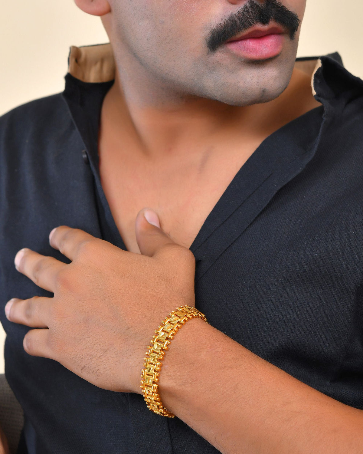VOJ Gold Polished Handcrafted Stainless Steel Linked Bracelet For Men | Grocsy