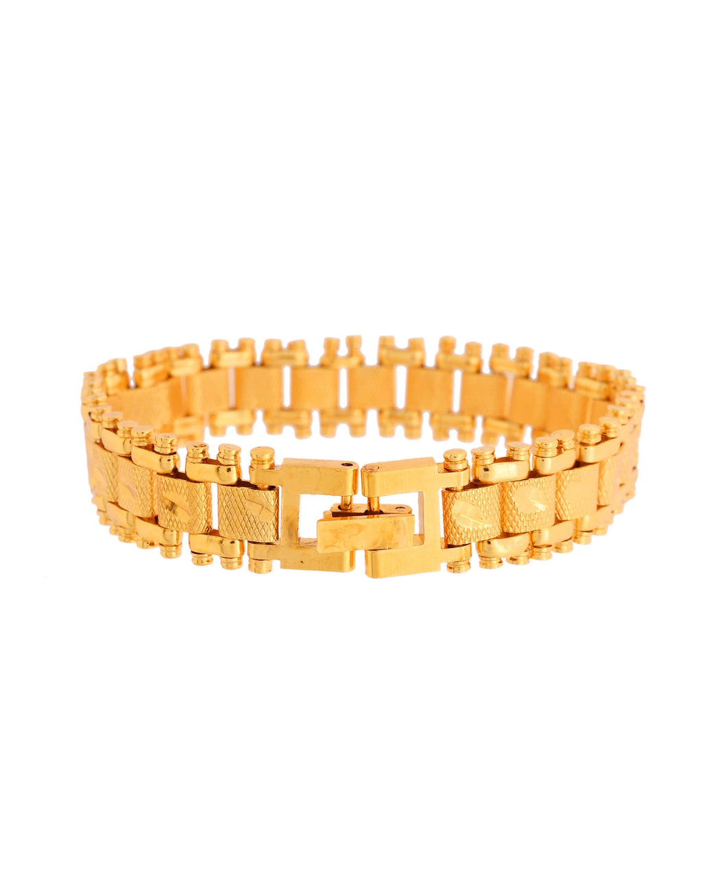 VOJ Gold Polished Handcrafted Stainless Steel Linked Bracelet For Men | Grocsy