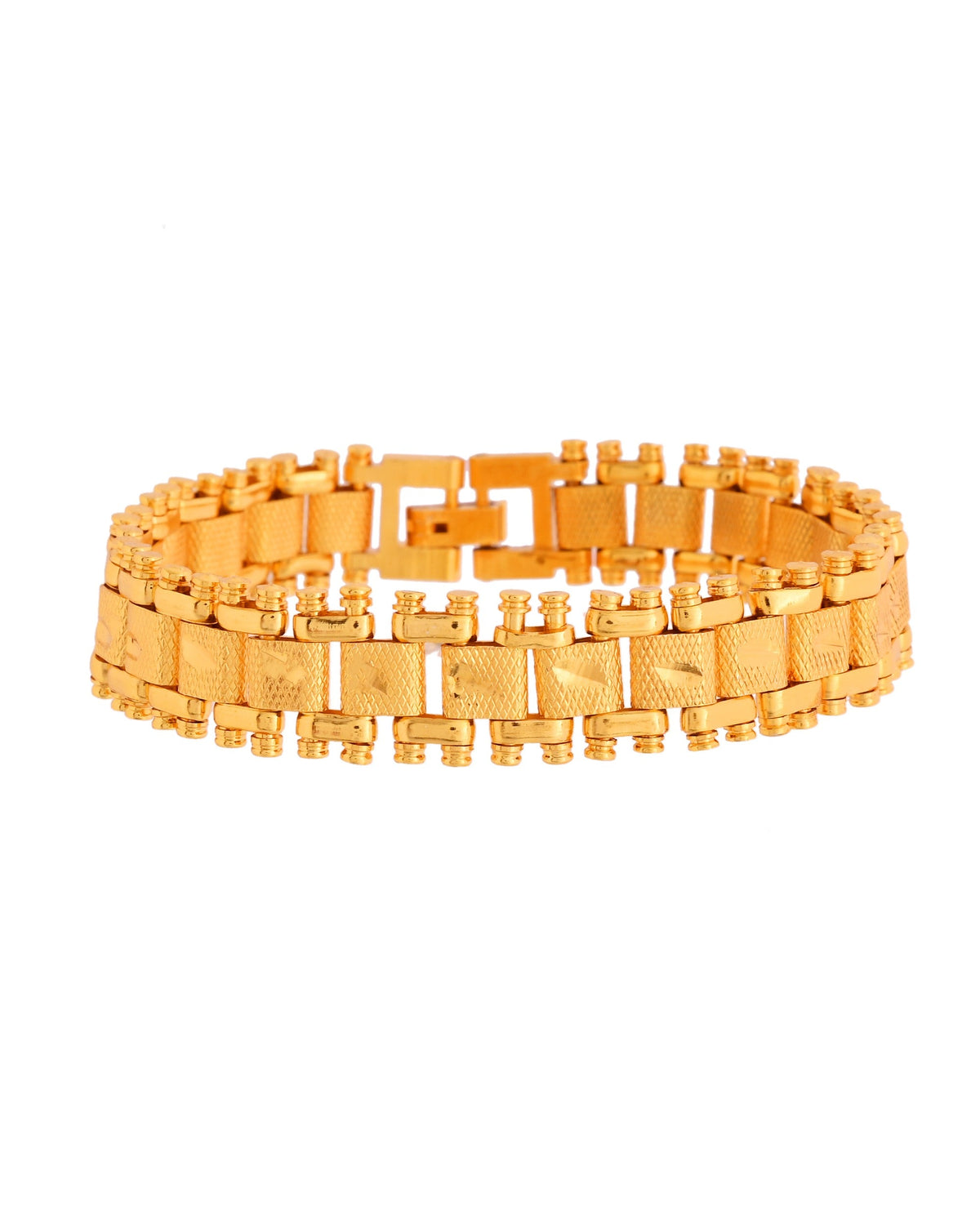VOJ Gold Polished Handcrafted Stainless Steel Linked Bracelet For Men | Grocsy