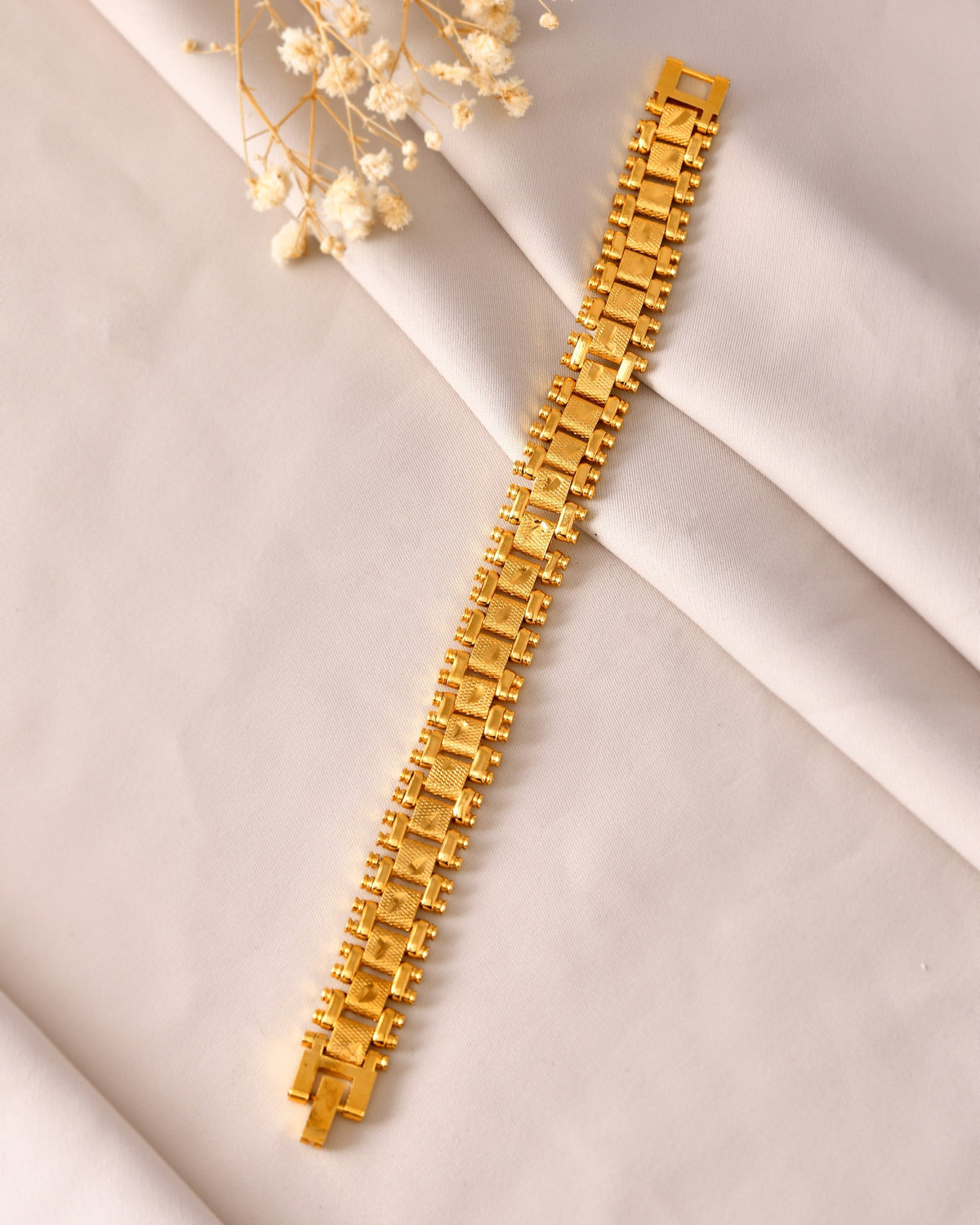 VOJ Gold Polished Handcrafted Stainless Steel Linked Bracelet For Men | Grocsy