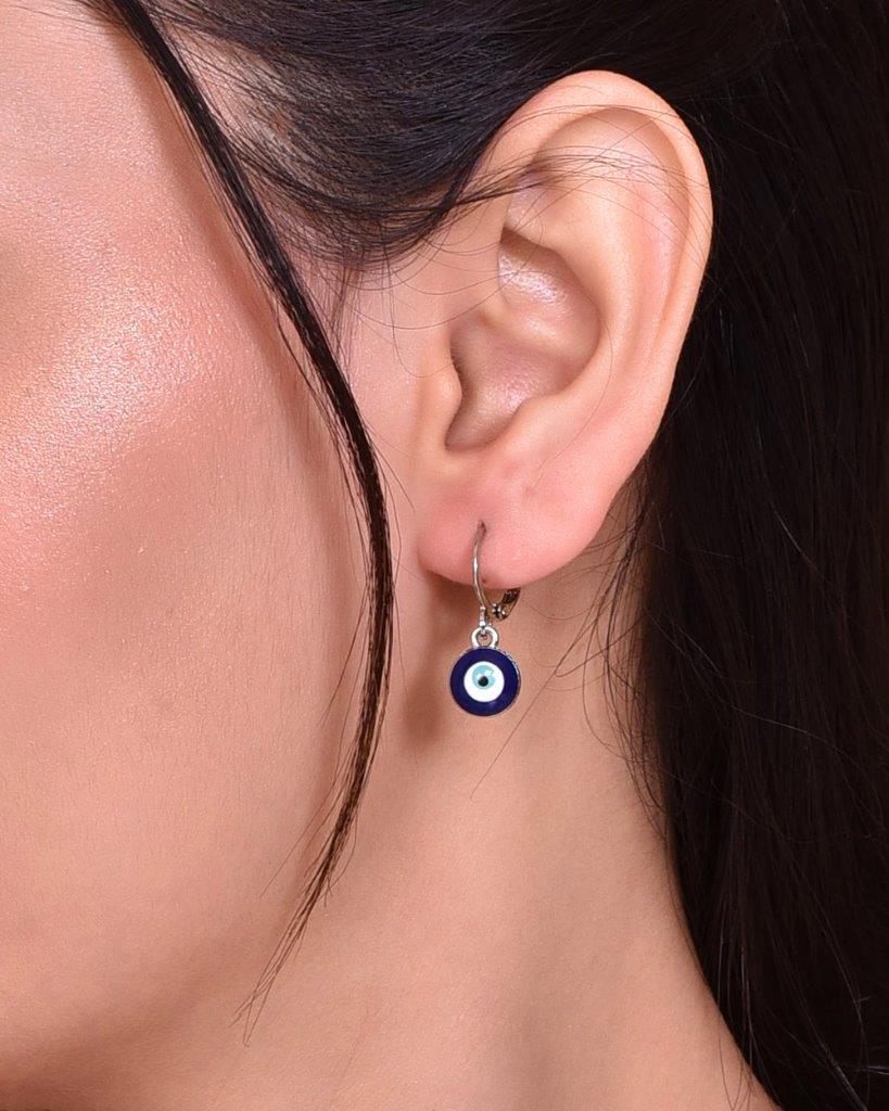 VOJ Silver Plated Contemporary Evel Eye Drop Earrings | Grocsy