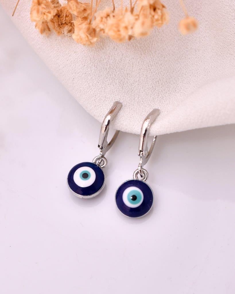 VOJ Silver Plated Contemporary Evel Eye Drop Earrings | Grocsy