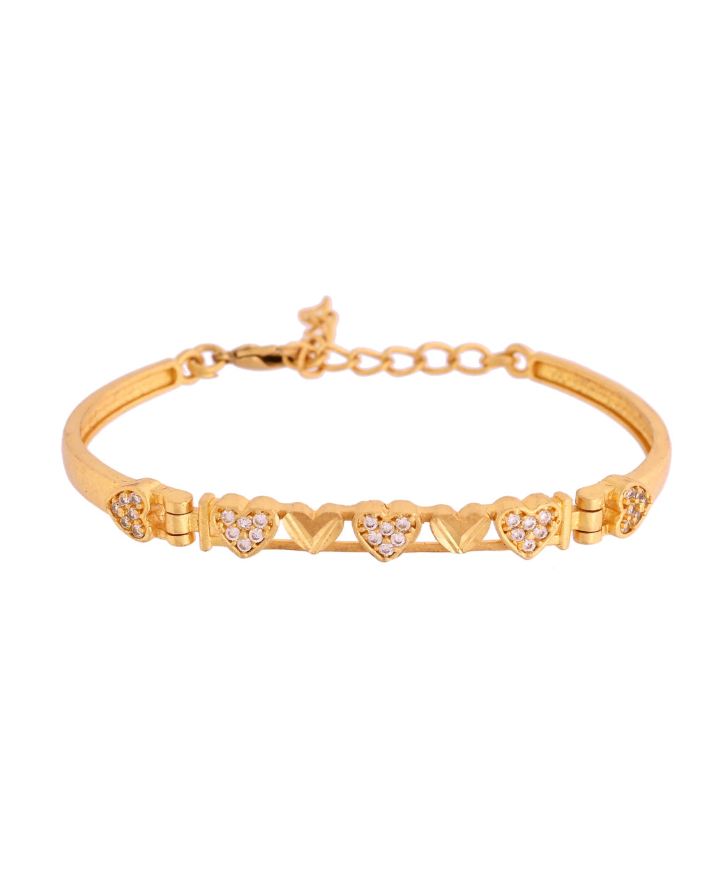 VOJ Women Gold Polished Heart Shaped Stone Studded Link Bracelet | Grocsy