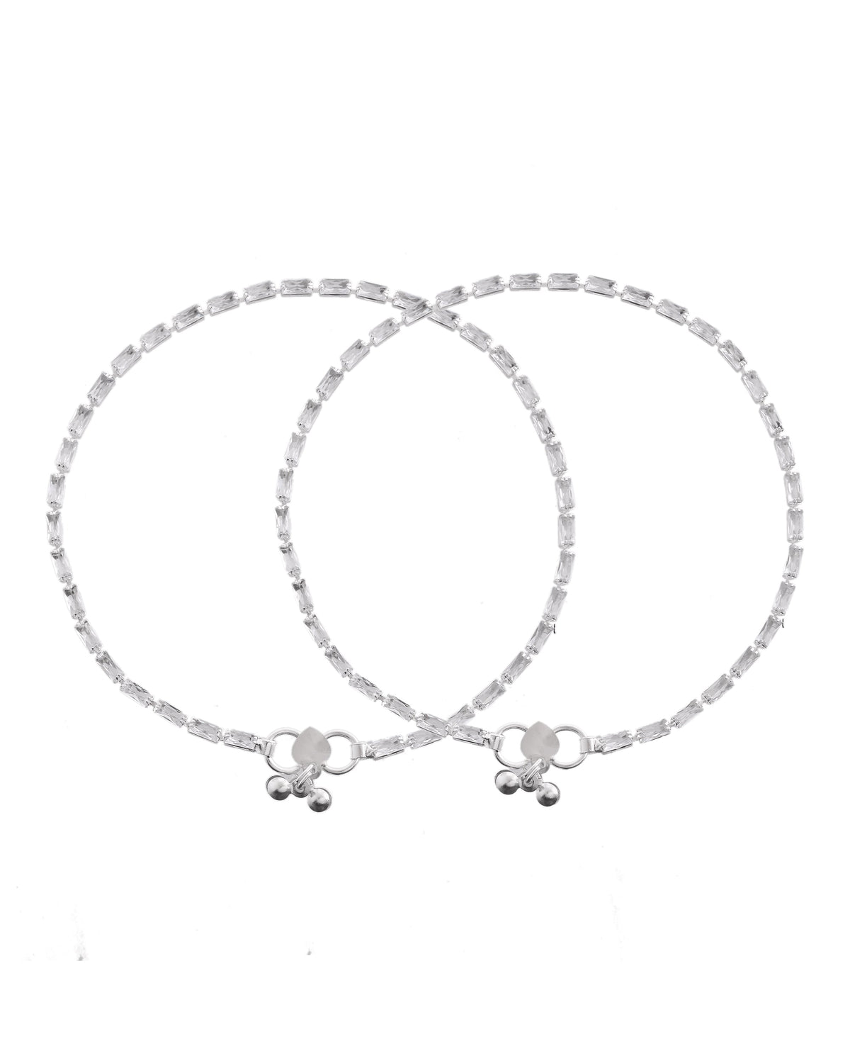 VOJ Set Of 2 Silver Plated Stone Studded Anklet | Grocsy