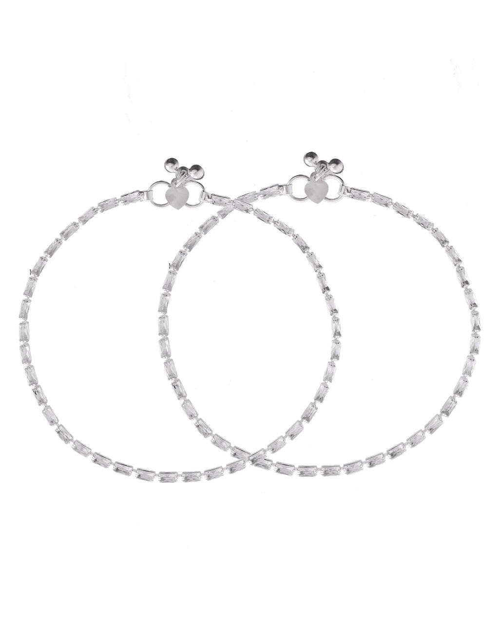 VOJ Set Of 2 Silver Plated Stone Studded Anklet | Grocsy