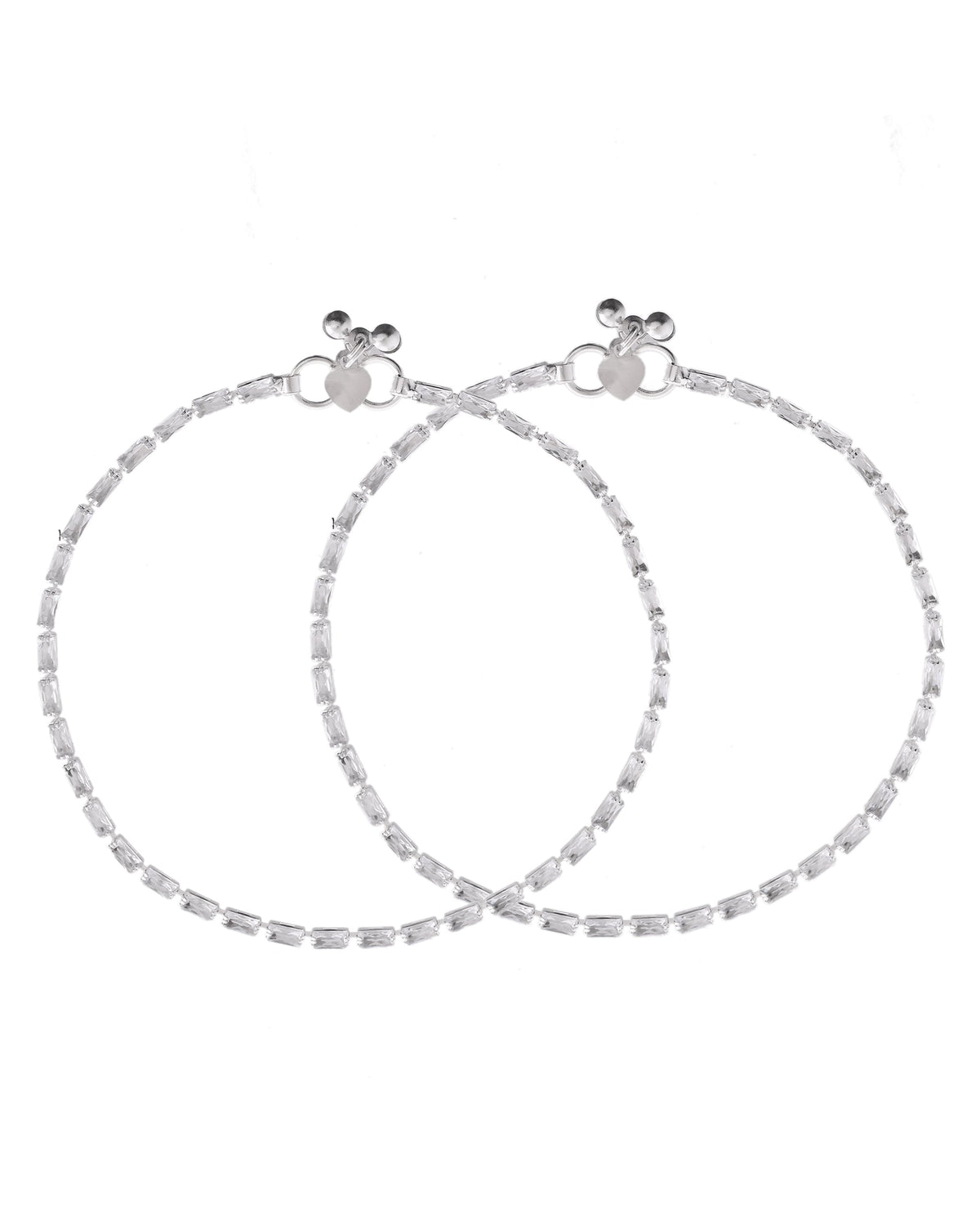 VOJ Set Of 2 Silver Plated Stone Studded Anklet | Grocsy