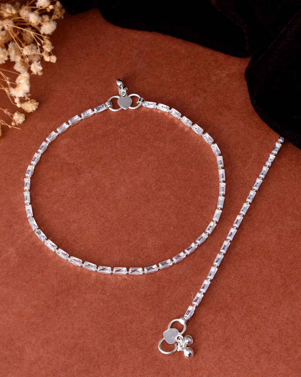 VOJ Set Of 2 Silver Plated Stone Studded Anklet | Grocsy