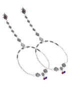 VOJ Set Of 2 Silver-Plated Stainless Steel Floral Shape Anklet With Toe Ring | Grocsy