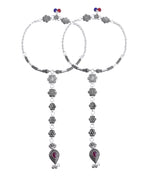 VOJ Set Of 2 Silver-Plated Stainless Steel Floral Shape Anklet With Toe Ring | Grocsy
