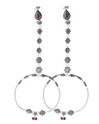 VOJ Set Of 2 Silver-Plated Stainless Steel Floral Shape Anklet With Toe Ring | Grocsy